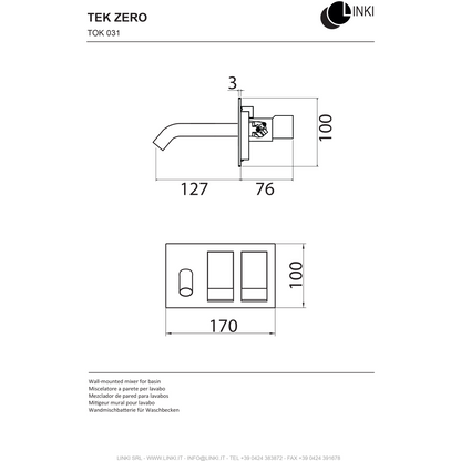 Supporto a parete per rubinetto Lavabo TEK ZERO in acciaio inox TOK031