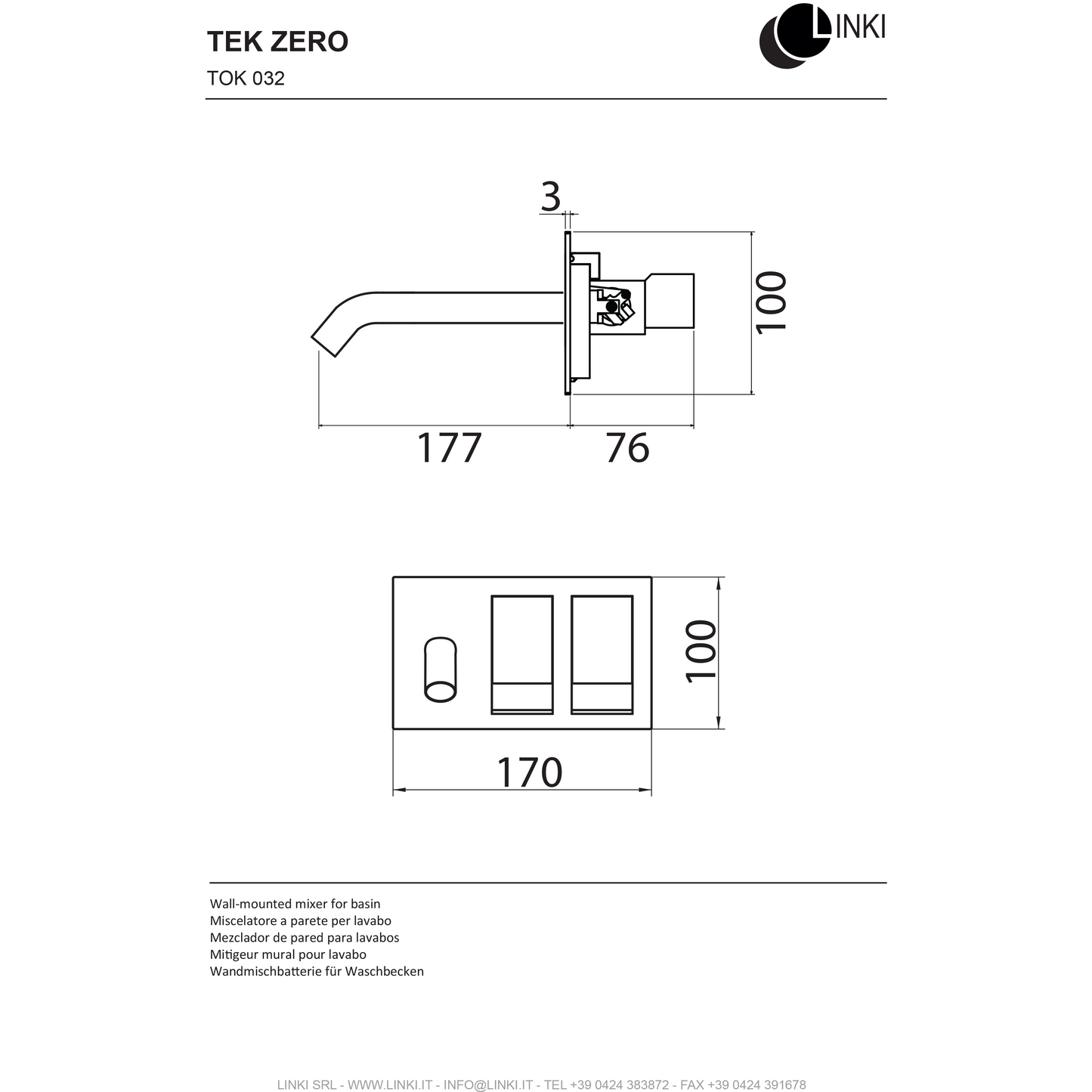 Robinet Lavabo support mural TEK ZERO inox TOK032