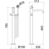 Bathtub faucet freestanding TEK ZERO stainless steel TOK072