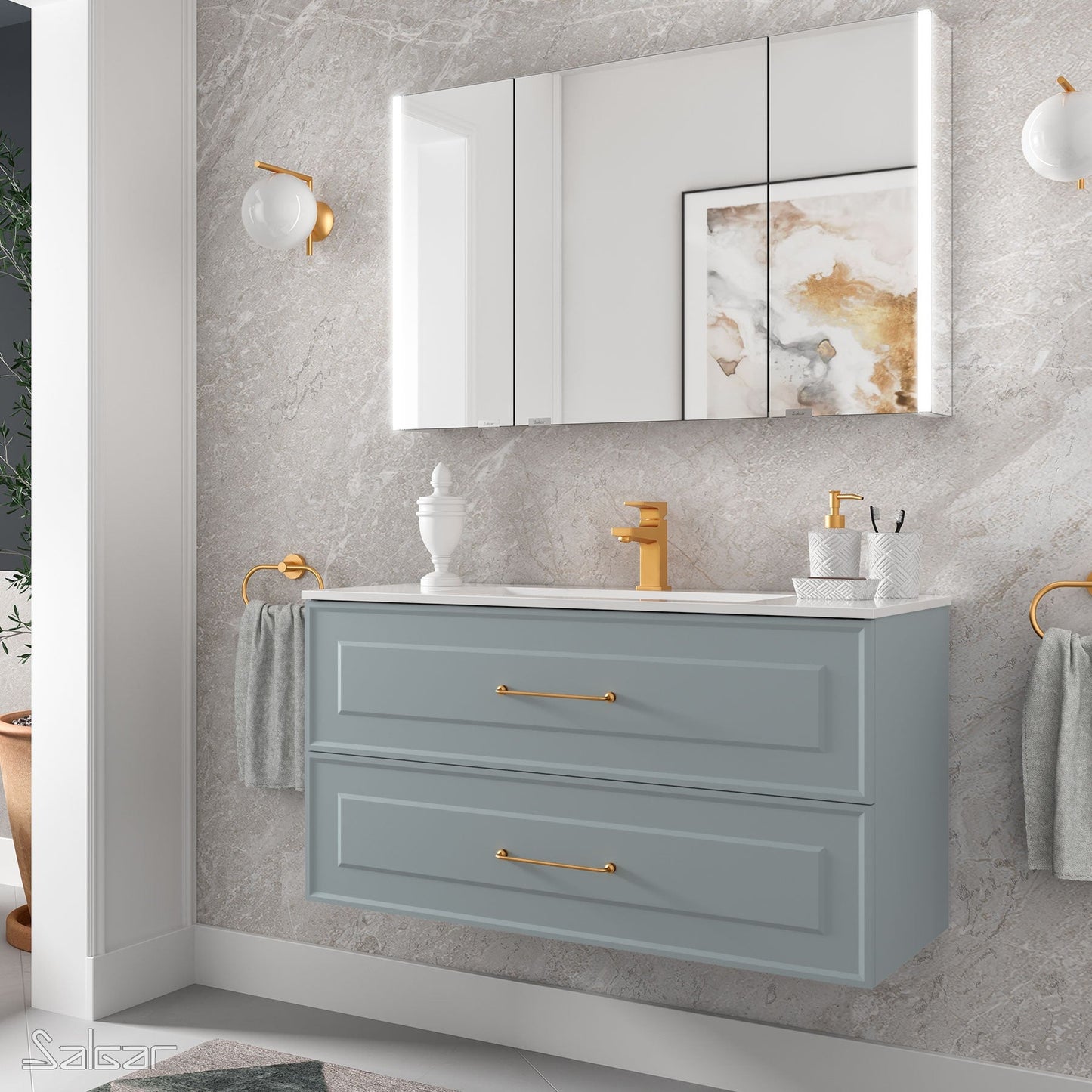 Vanity Renoir 40 pollici (1000) 2 cassetti Blu nebbia