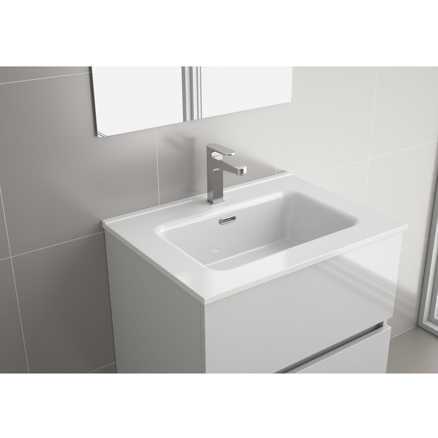 Vasque pour salle de bains blanche d'American Imaginations, bonde de  vidange et robinet inclus (12,2 po x 16,34 po) AI-33536