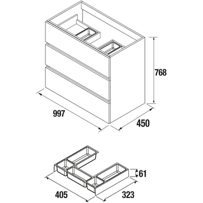 Vanity Fussion line 40 inches (1000) 3 drawers Natural