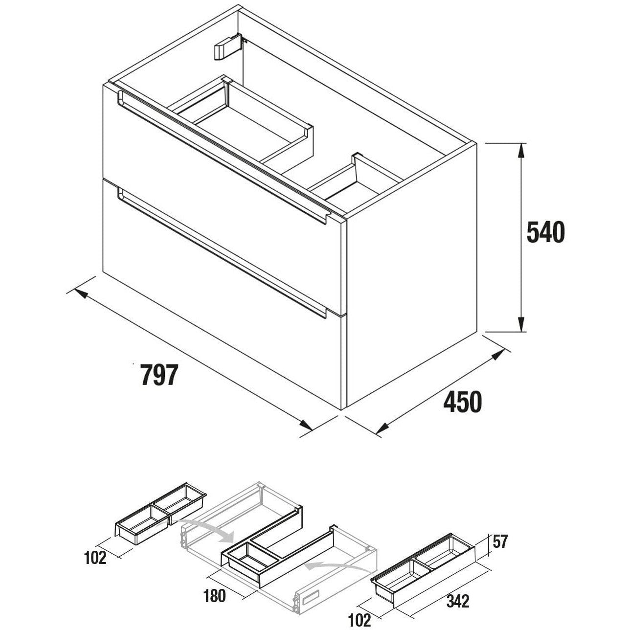 Vanity Monterrey 32 Inches (800) 2 drawers Gloss white