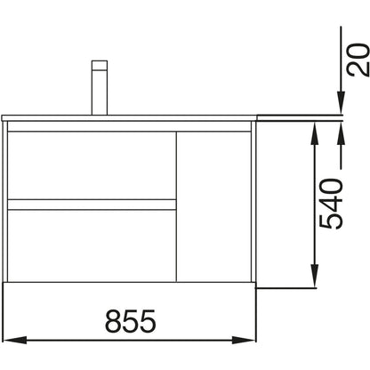 Vanity Noja 34 inches (855) 2 drawers + door offset Caledonia oak